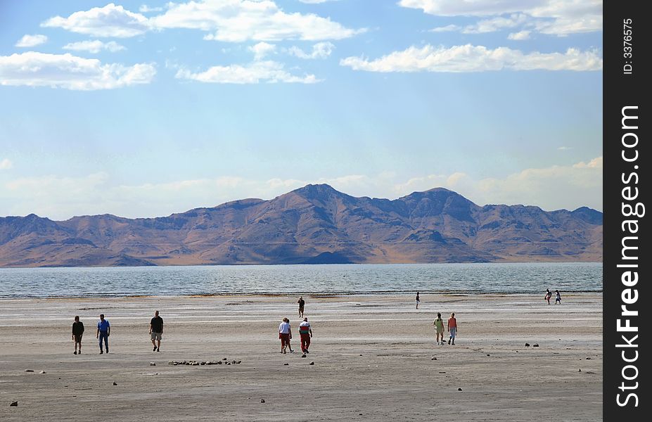 Great Salt Lake, Utah with tourist's on the beach