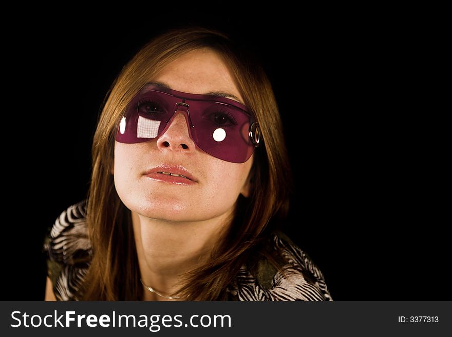Woman close up portrait shot on black backdrop
