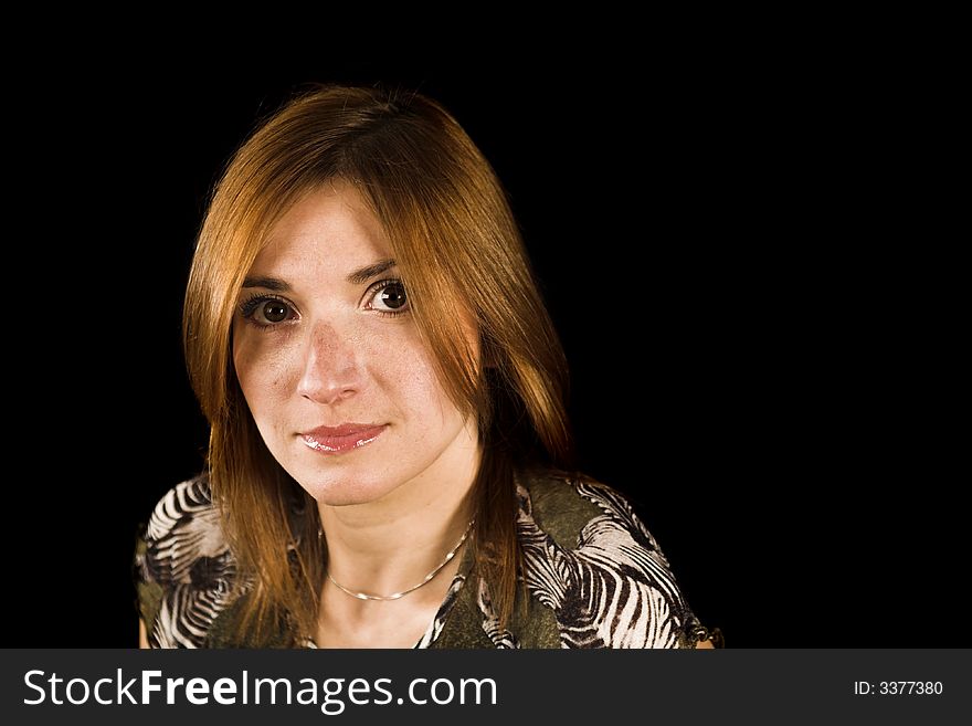 Woman close up portrait shot on black backdrop