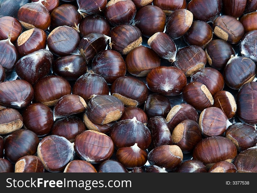 Raw Chestnuts.a Close Up Shot.