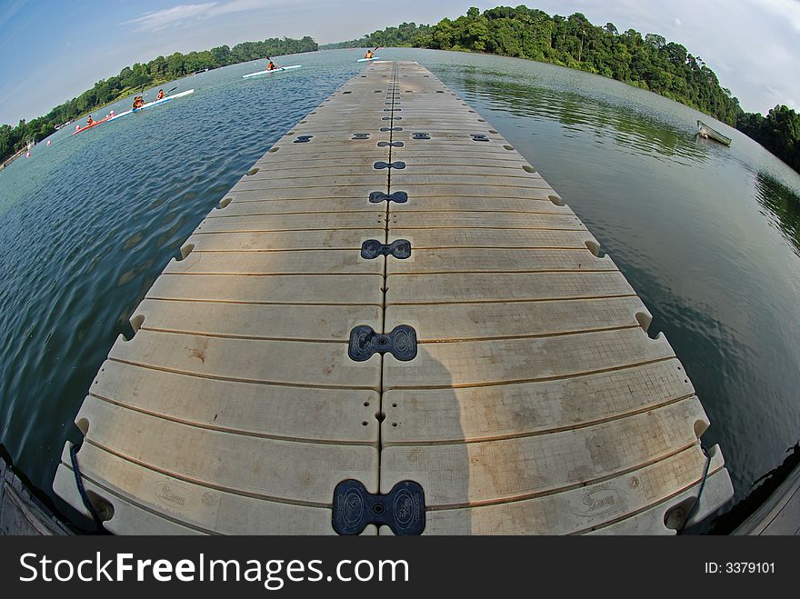 Floating jetty on the reservoirs. Floating jetty on the reservoirs