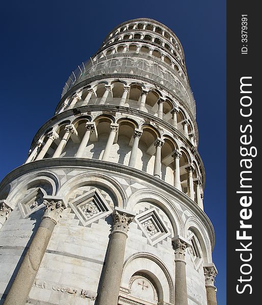 A wide angle view of the leaning tower of Pisa. A wide angle view of the leaning tower of Pisa