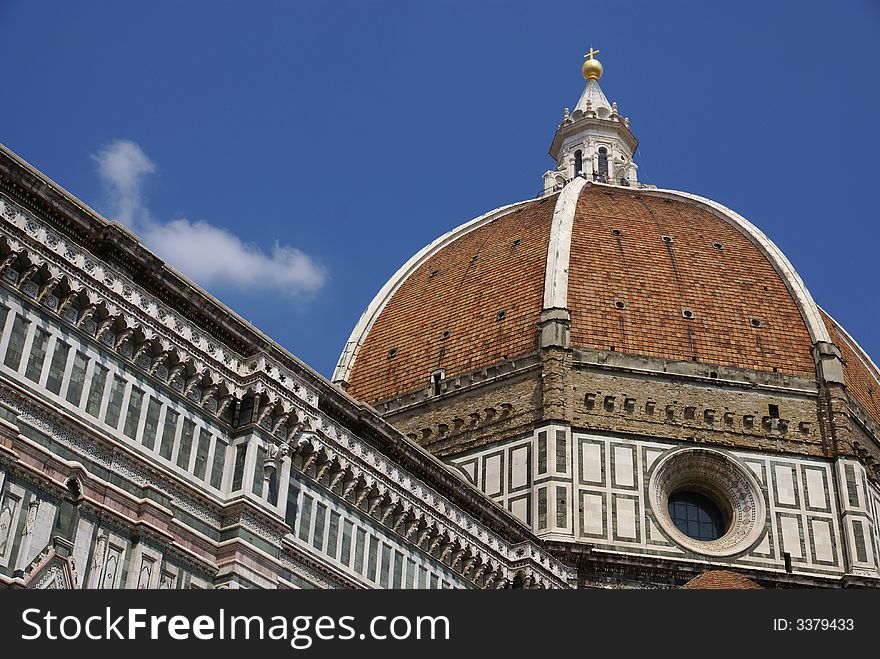 A view of the top spire of the duomo in Florence Italy. A view of the top spire of the duomo in Florence Italy