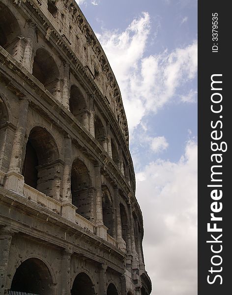 A closeup of the outside wall of the coliseum in Rome Italy. A closeup of the outside wall of the coliseum in Rome Italy