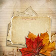 Grungy Autumn Background With Cards And Maple Leaves Stock Photography Grungy Autumn Background With Cards And Maple Leaves Stock Photography