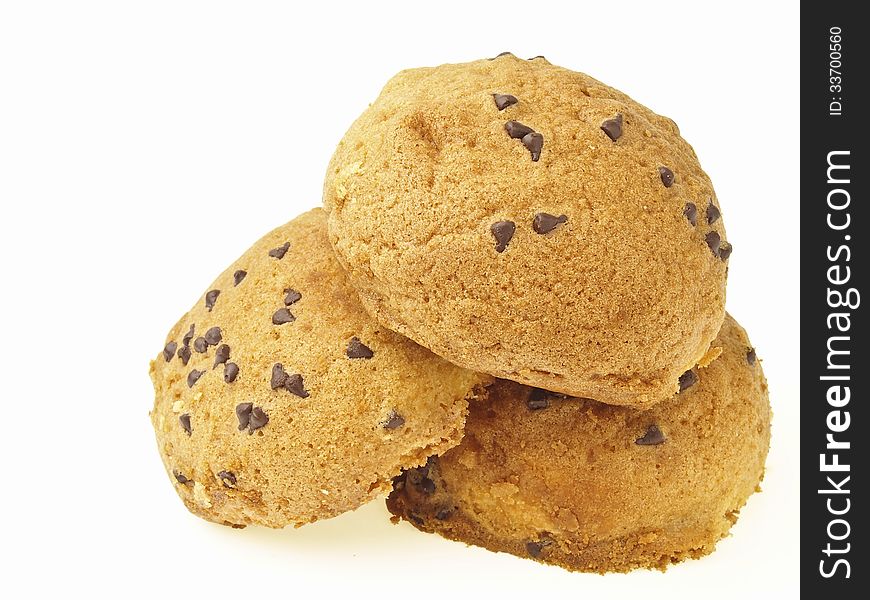 Triangle pile of three tasty bun on white background. Triangle pile of three tasty bun on white background