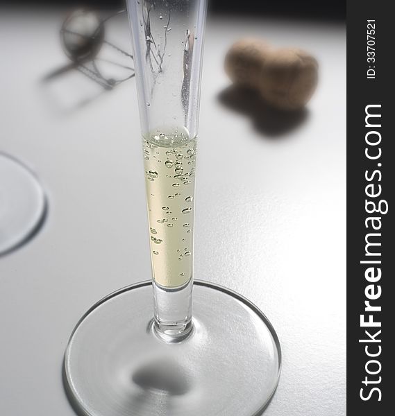 Champagne flute glass on white background
