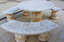 Ancient Stone Table And Benches Stock Photos