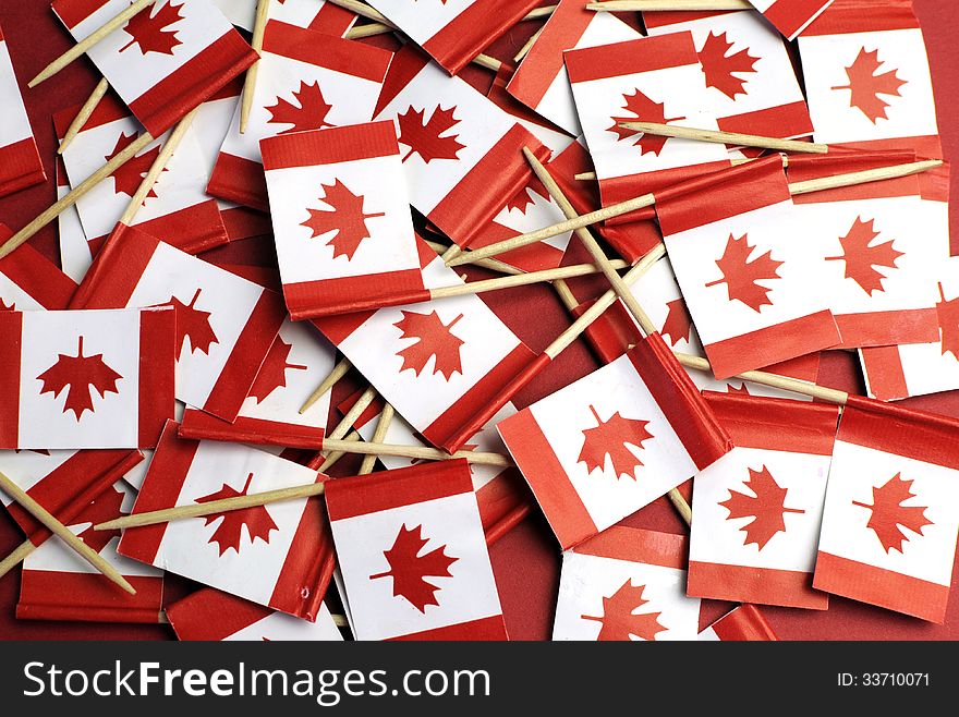 Canada red and white Maple Leaf national toothpick flags - horizontal.