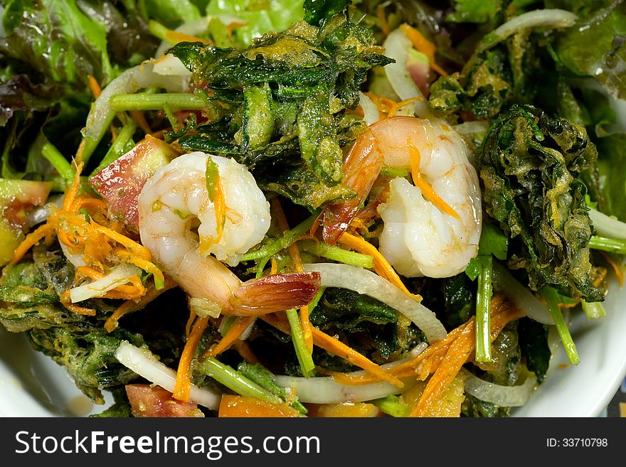 Deep Fried Sauropus Abicans Shrimp Salad