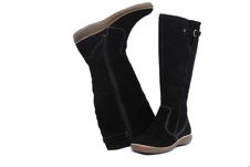 Warm Winter Womens Black Boots On White Background Stock Photography