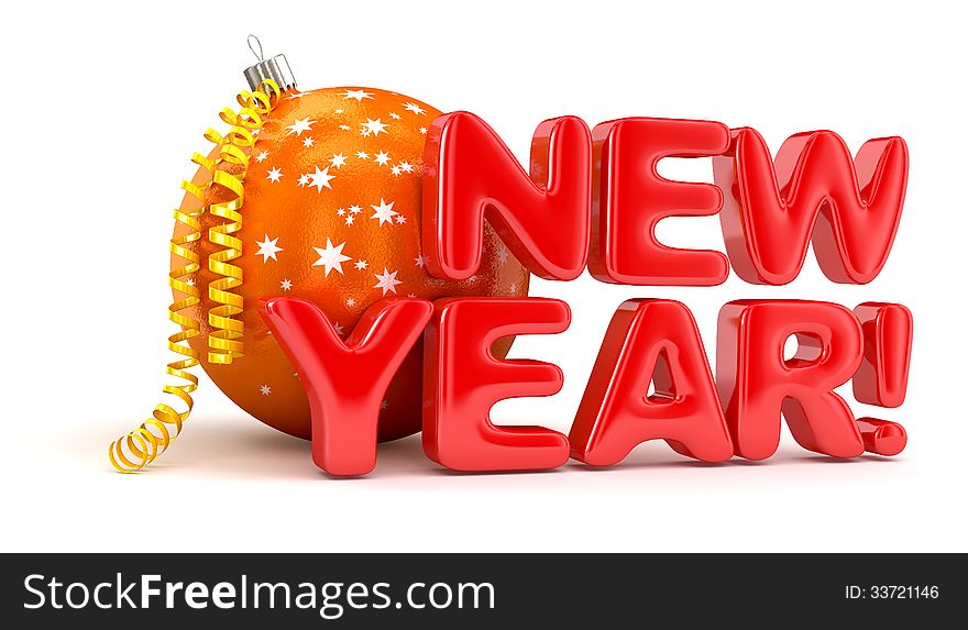 Happy New Year with Christmas ball. Image with clipping path.