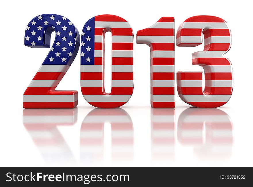 2013 and US flag. Image with clipping path.