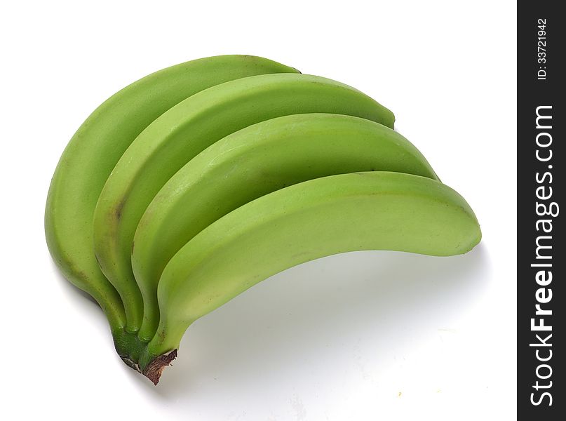 Green banana bundle on a white background