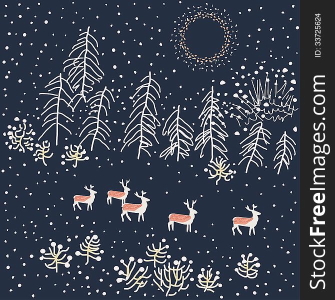 Merry Christmas greeting card design. Winter scene - Illustration