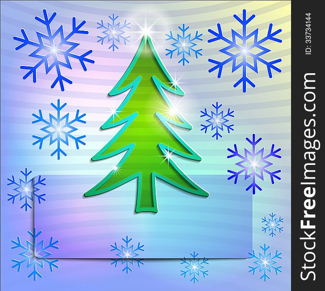 Christmas And New Year Vector Paper Card With SnowFlakes and Christmas Tree. Christmas And New Year Vector Paper Card With SnowFlakes and Christmas Tree