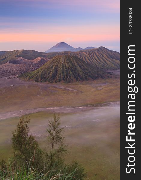 Bromo Volcano Mountain in Tengger Semeru National Park at sunrise, East Java, Indonesia