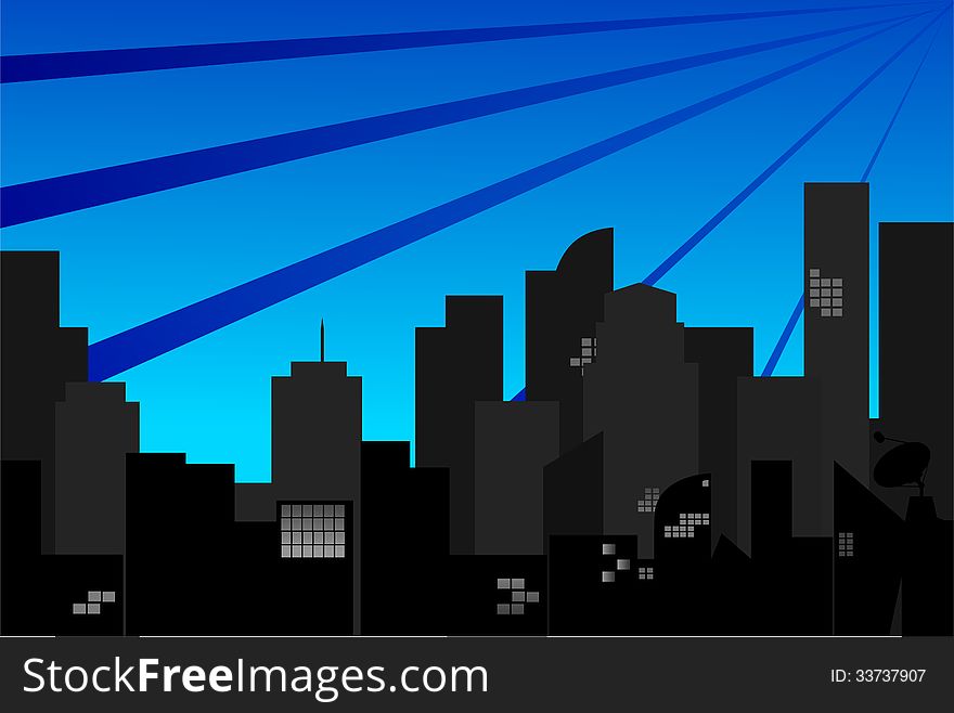 Cityscape at night on blue background. Cityscape at night on blue background