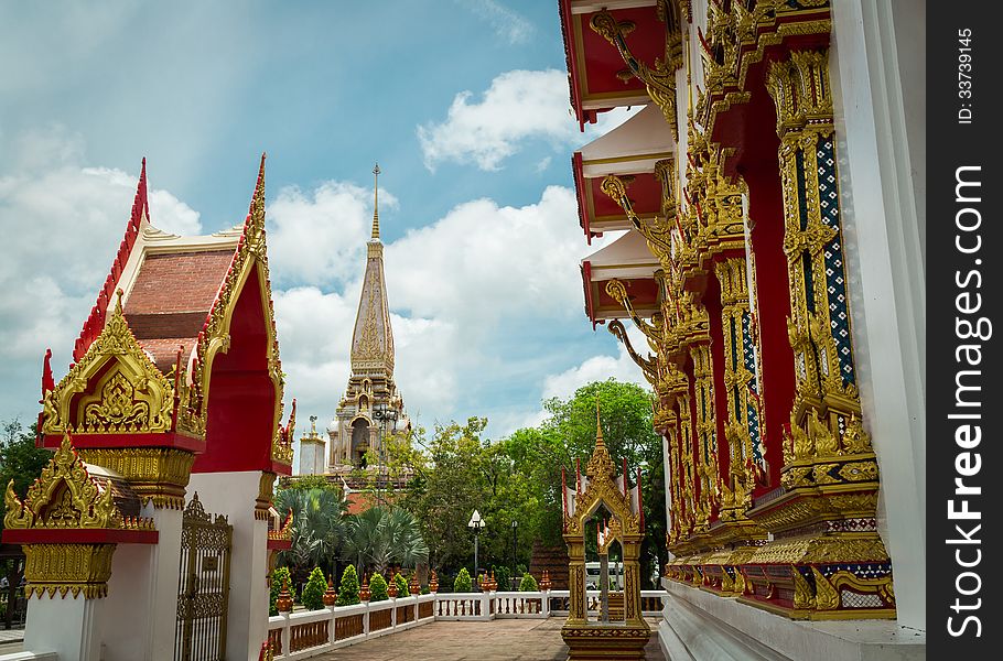 Chalong temple with cloudy blue sky, phuket, thailand. Chalong temple with cloudy blue sky, phuket, thailand