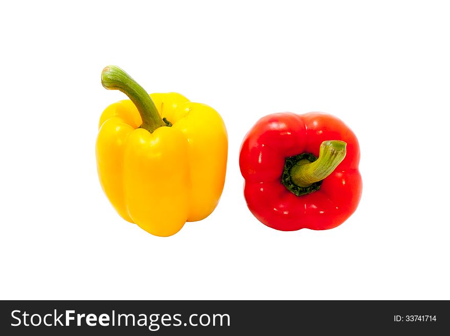 Yellow and red bell pepper isolated on white