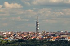 Panorama Of Prague And TV Tower With Babies Stock Photo