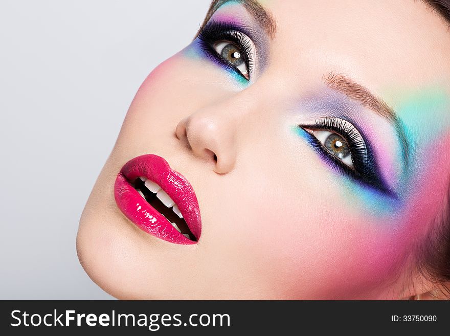 Beautiful Woman With Fashion Bright Makeup