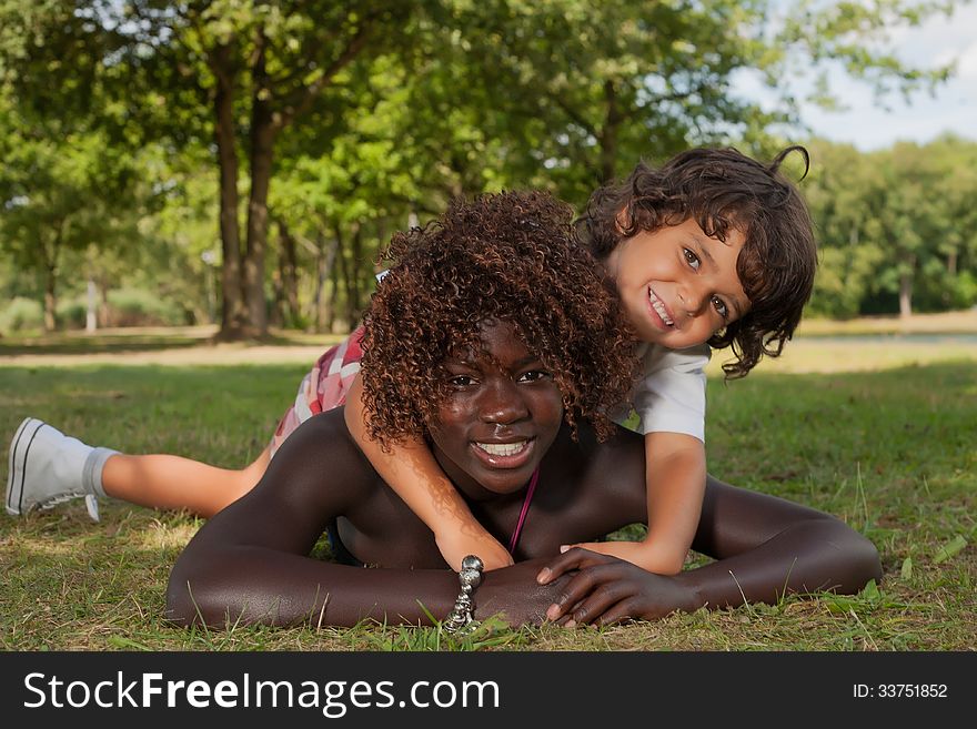 Happy african children having a nice dat at the park. Happy african children having a nice dat at the park
