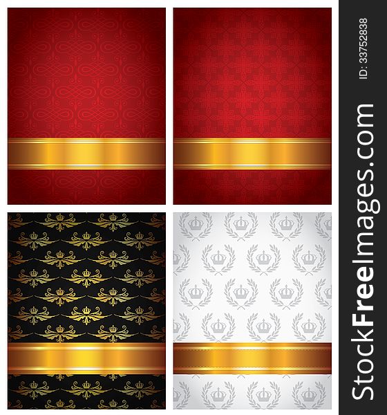 Set of decorative backgrounds with gold ribbon