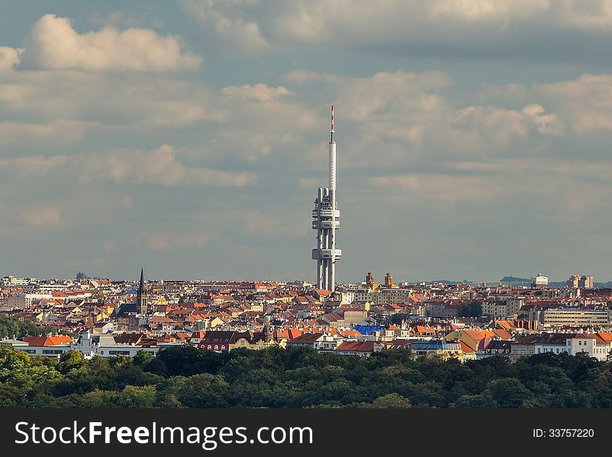 Panorama Of Prague And TV Tower With Babies