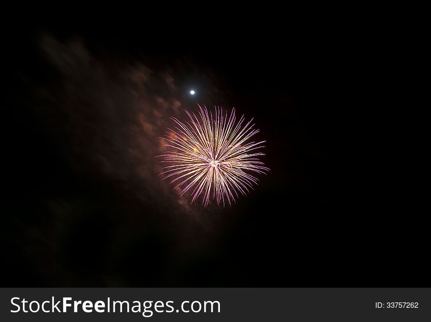 Evening of fireworks with the moon. Evening of fireworks with the moon