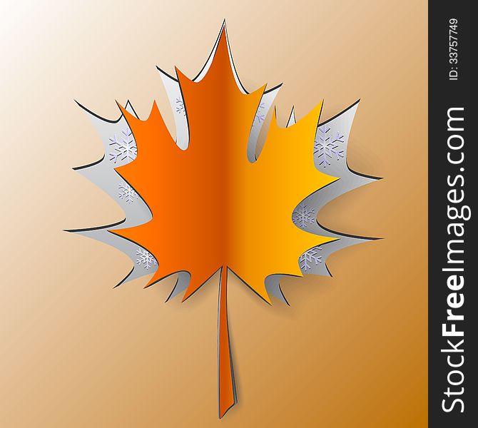 Vector Maple Autumn Leaf Cut From Paper With Winter Shown Coming