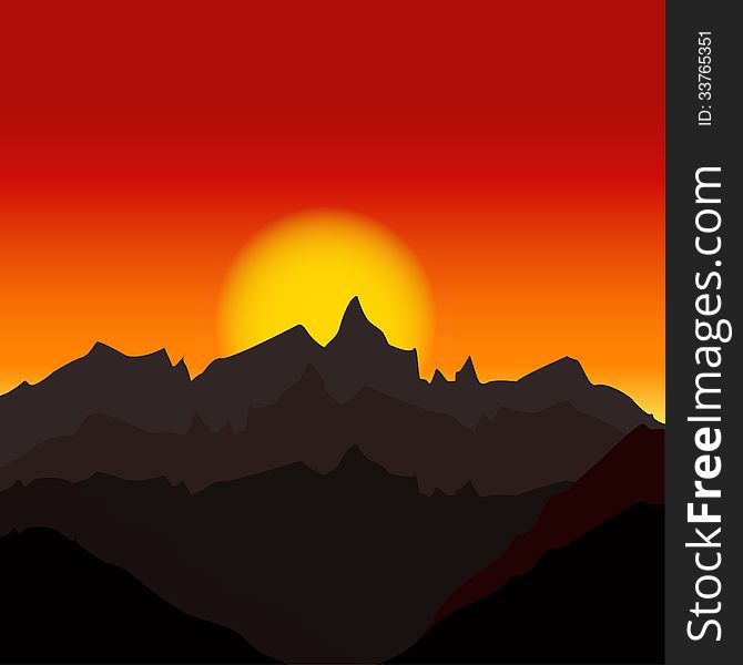 Vector scenery of evening at mountains