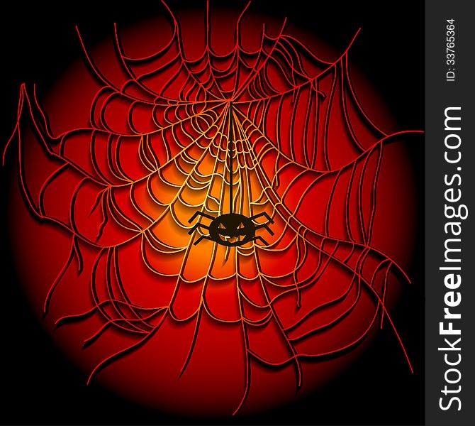 Background with spiders and web. Vector illustration