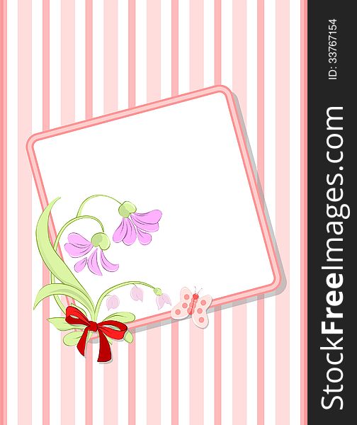 Diagonal frame with flower and pink stripes on the background