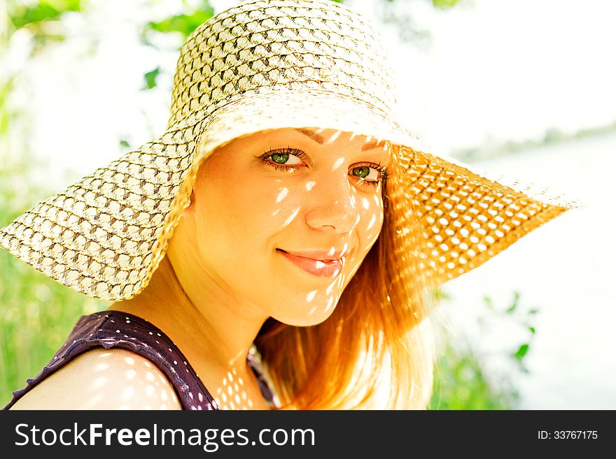 Portrait of lady in hat on summer vacation. Portrait of lady in hat on summer vacation
