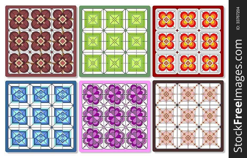 Set of six colored rectangular tiles. Set of six colored rectangular tiles