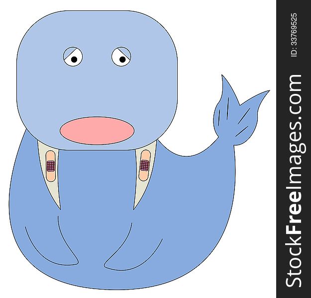 Illustration of a walrus with band-aid on it's fangs. Illustration of a walrus with band-aid on it's fangs