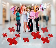 Happy Women With Shopping Bags At Store Stock Image Happy Women With Shopping Bags At Store Stock Image