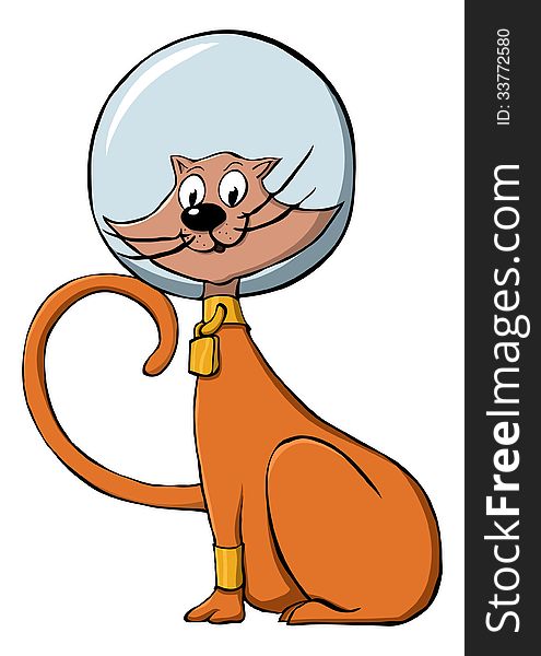 Cartoon cat wearing space helmet. Cartoon cat wearing space helmet