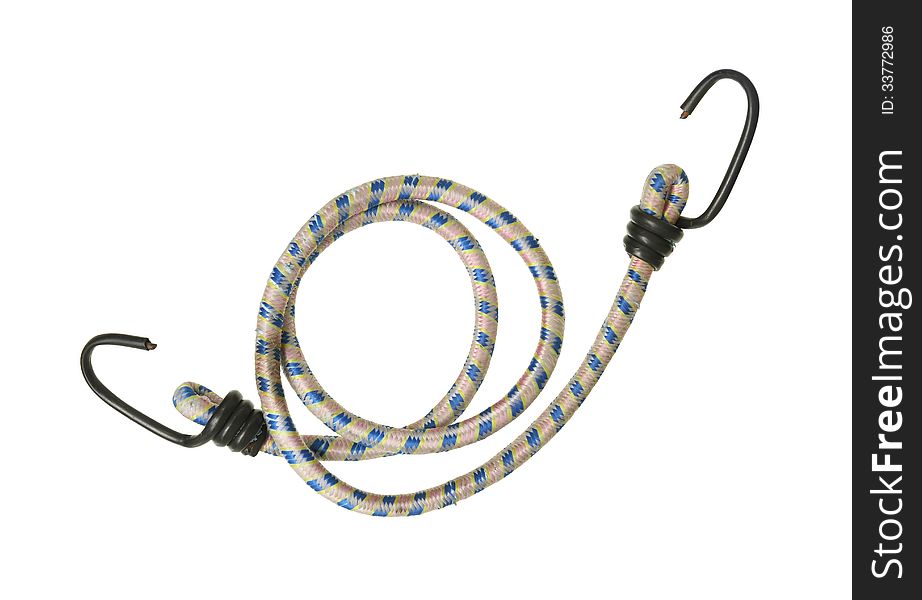 Elastic rope with hooks isolated on white background