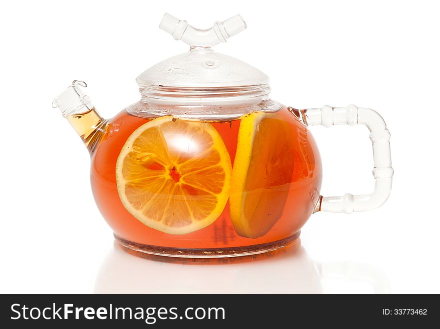 Tea in Glass Teapot With Lemon Slice