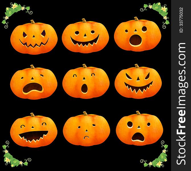 Pumpkins halloween face in variety moods pack