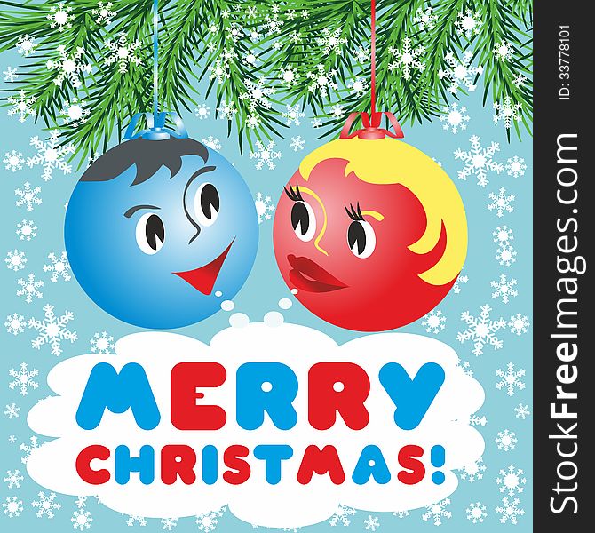 Christmas Balls With A Faces In The Animated Style