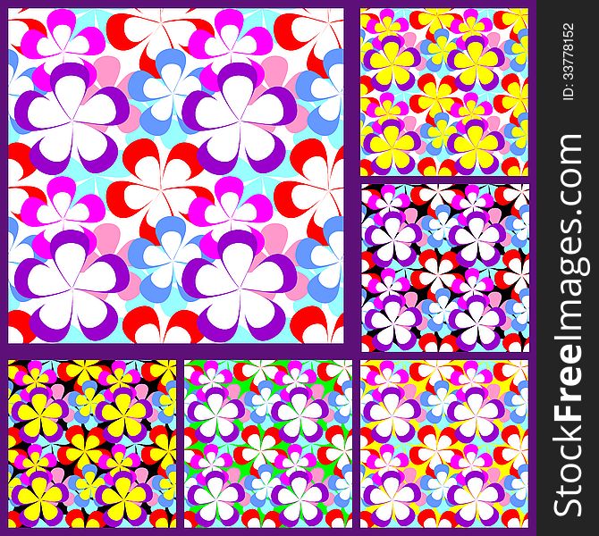 Abstract seamless Pattern with Flowers - set of six variants is presented.