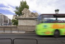 Blurred Motion Of A City Bus On A Bridge Royalty Free Stock Photography Blurred Motion Of A City Bus On A Bridge Royalty Free Stock Photography