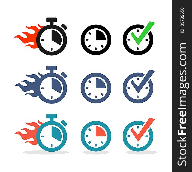 Icons symbol of performance in exactly the specified time. Icons symbol of performance in exactly the specified time