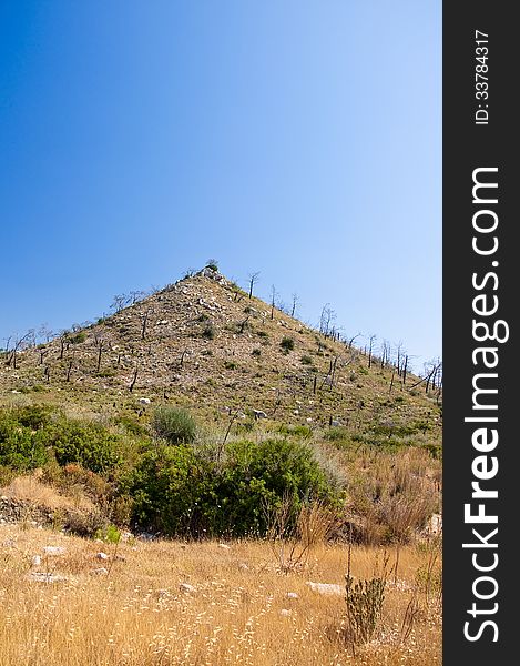 The bald hill in Greece, Rhodes.