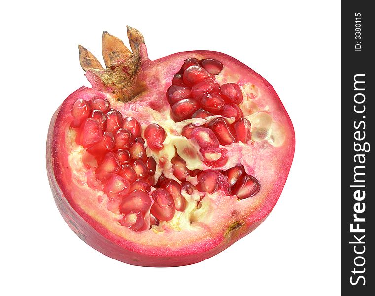 Red ripe pomegranate isolated over white background