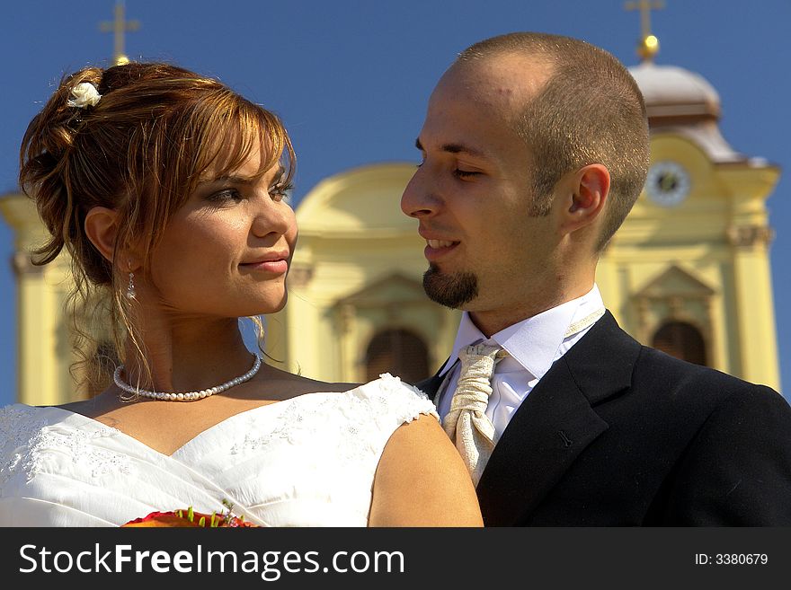 Portrait of bride and groom