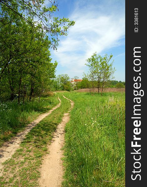 Rural scene - dirt-track to monastery of Tyniec (Poland, near Krakow)